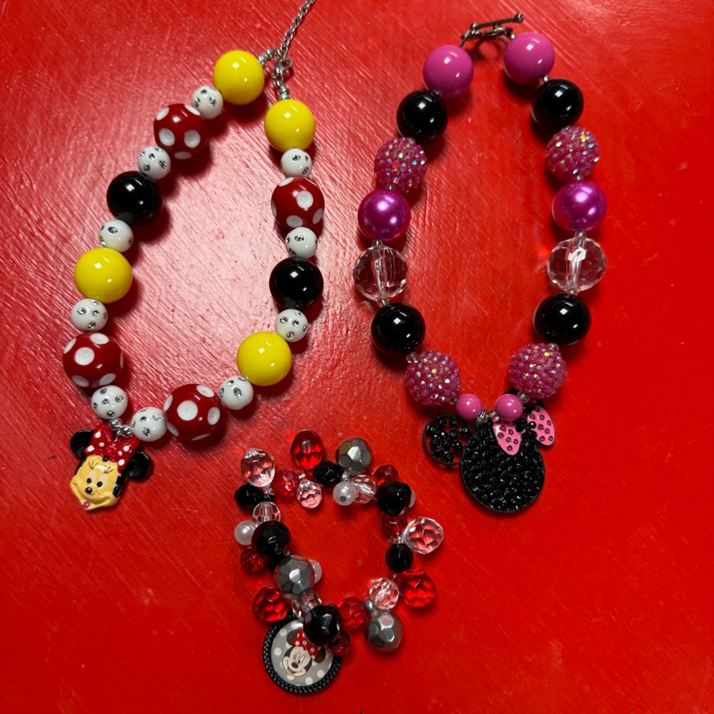 MINNIE MOUSE JEWELRY 2 necklaces and one bracelet